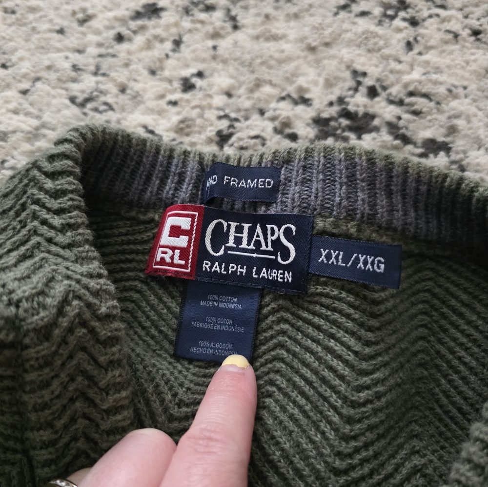 Vintage Chaps Ralph Lauren Hand Framed Knit Crewneck Sweater Mens XXL Green - Picture 8 of 8